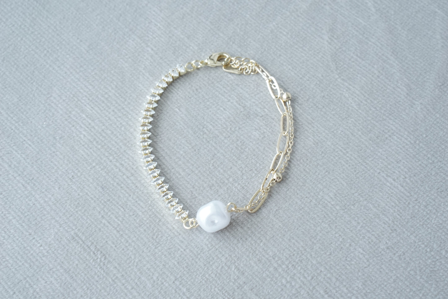 Pulsera zirconia ovalos y perla