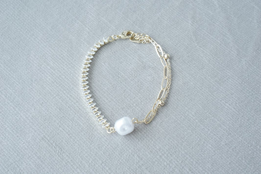 Pulsera zirconia ovalos y perla