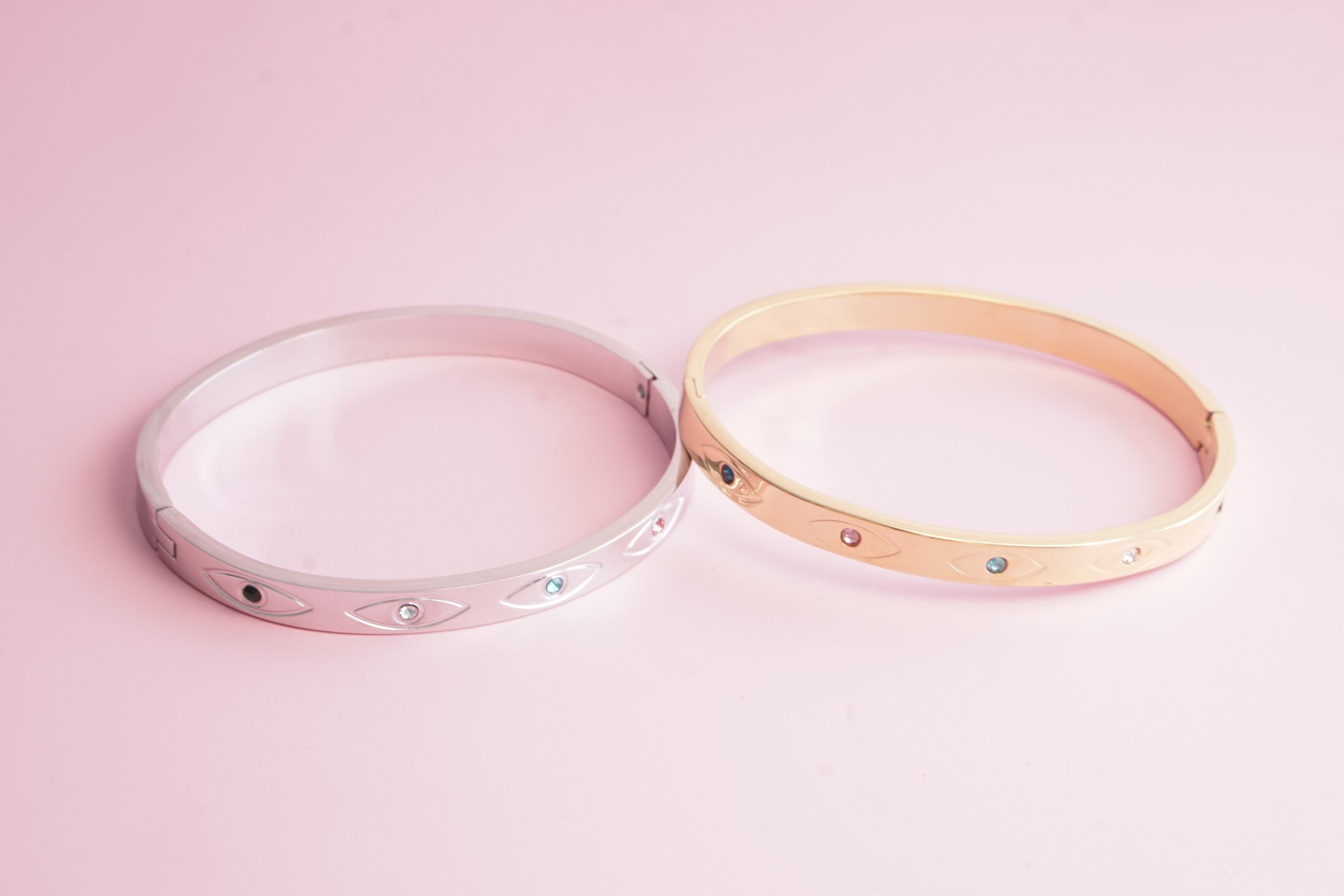 Pulsera acero inoxidable ojo con cristales rigida