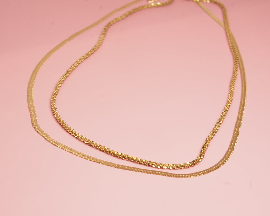 COLLAR DOBLE CADENA PLANCHADA Y TORSAL DIAMANTE