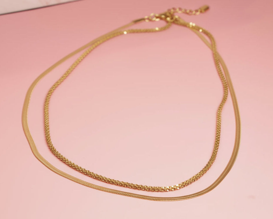 COLLAR DOBLE CADENA PLANCHADA Y TORSAL DIAMANTE