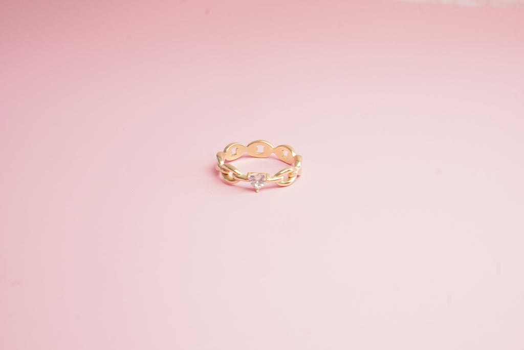 ANILLO DE ESLABONES CON CRISTAL DE CORAZON 5MM