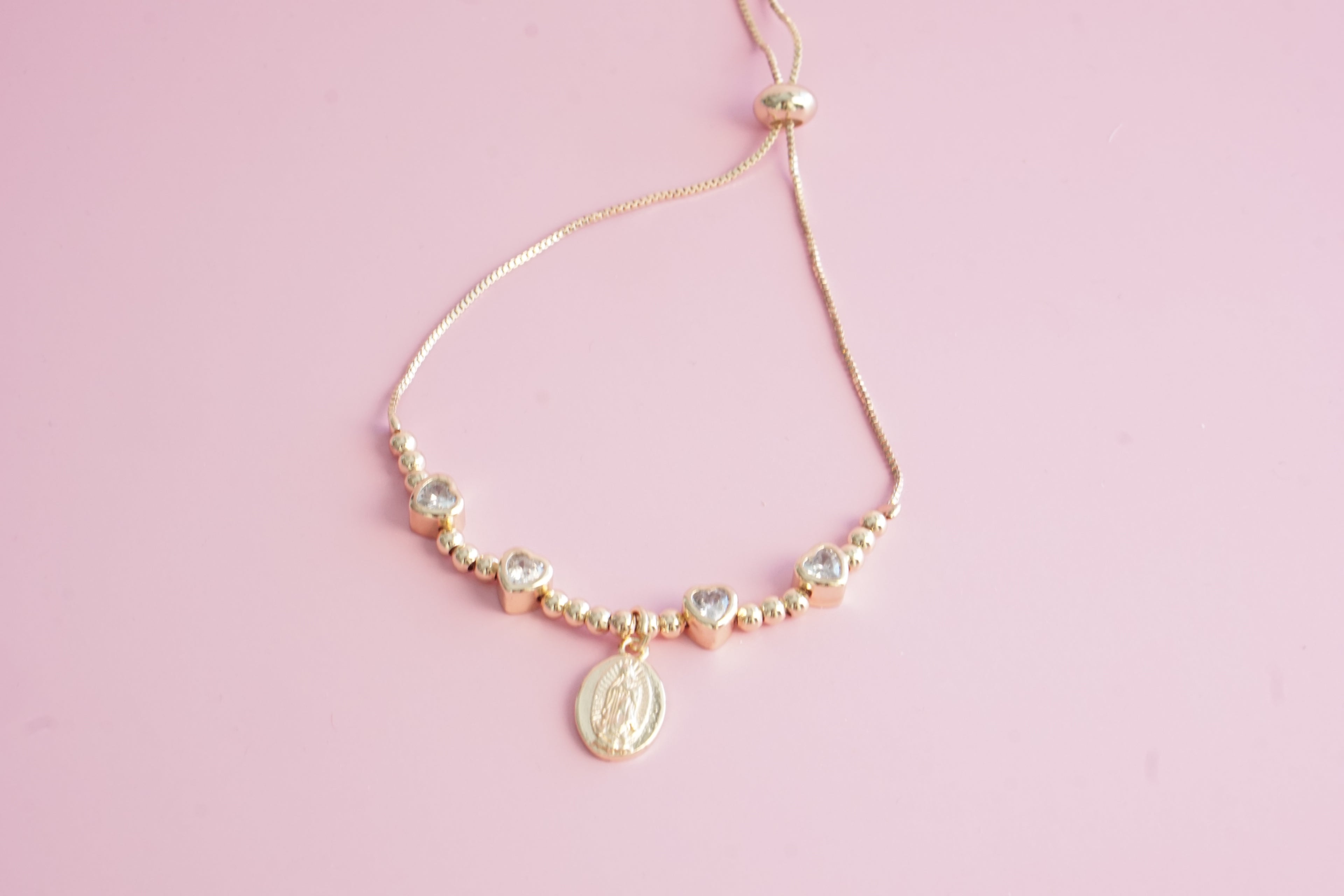 PULSERA DE BALINES CON DIJE DE LA VIRGEN DE GUADALUPE