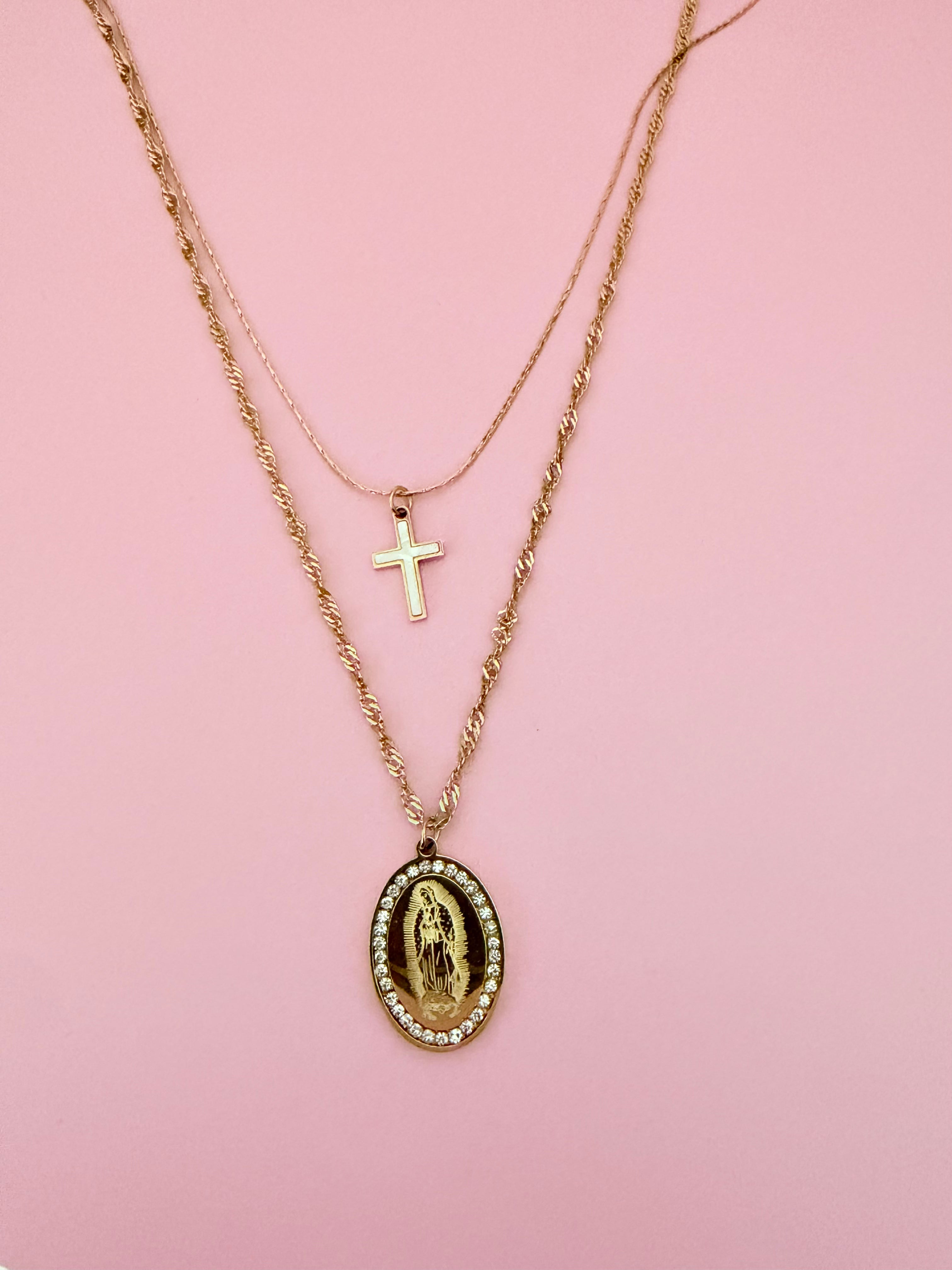 Collar virgen de Guadalupe y cruz