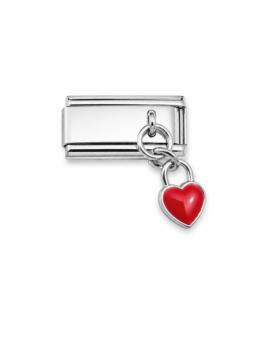 Charm eslabon italiano corazon colgante rojo