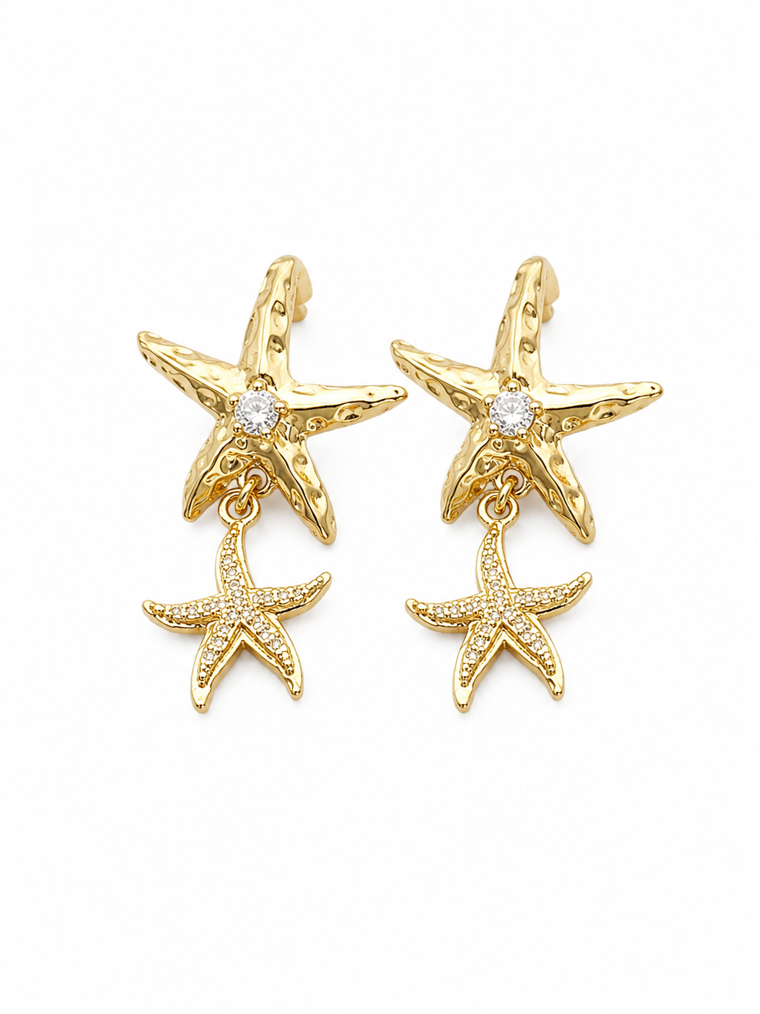 Aretes largos estrella de mar con zirconia