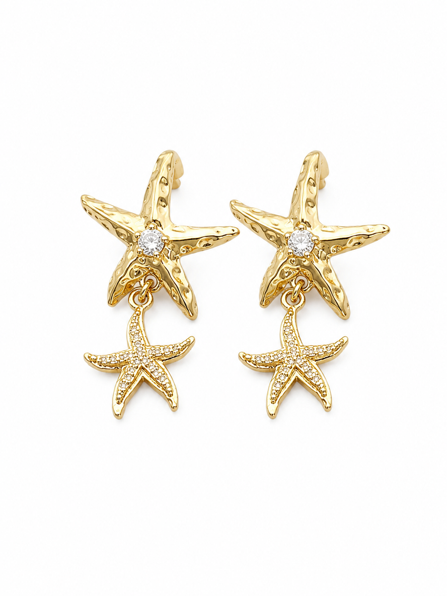 Aretes largos estrella de mar con zirconia