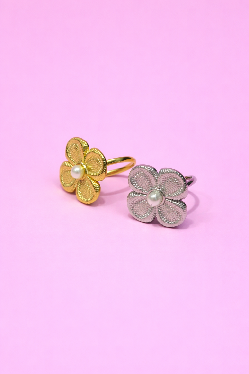 Anillo de flor acero inoxidable