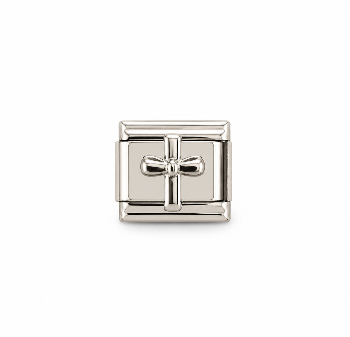 Charm italiano cruz con brillo plateado