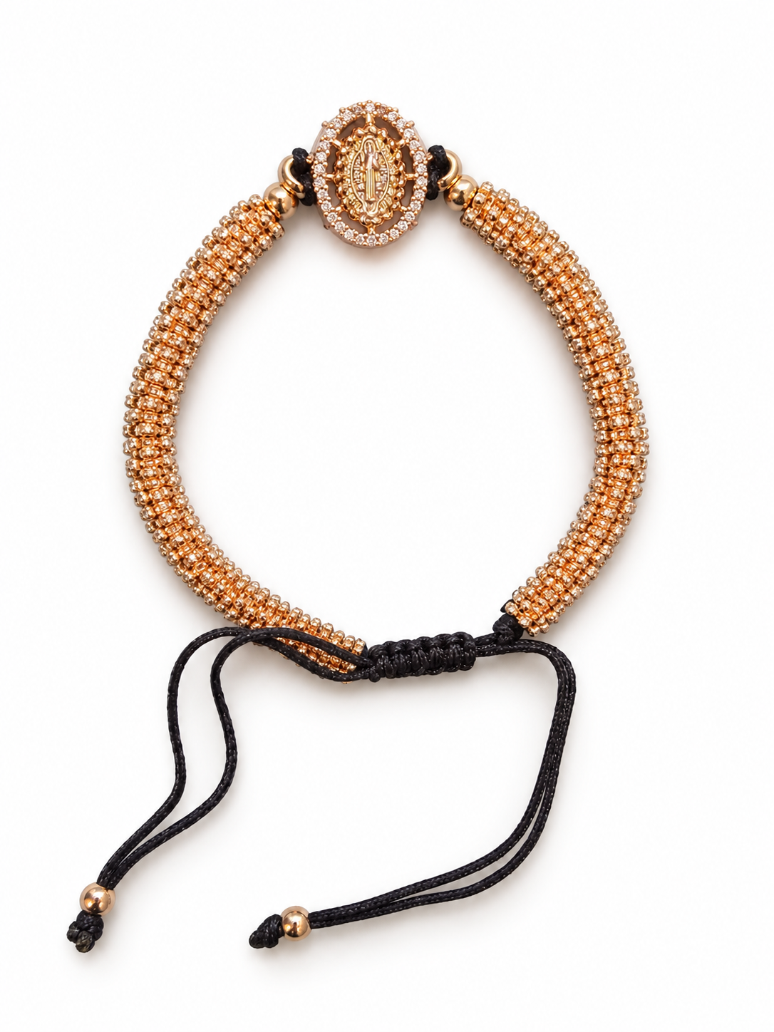 Pulsera con cuentas ajustable de hilo y dije san Benito