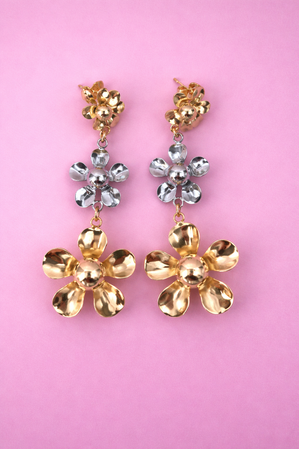 Aretes largos flores combinadas