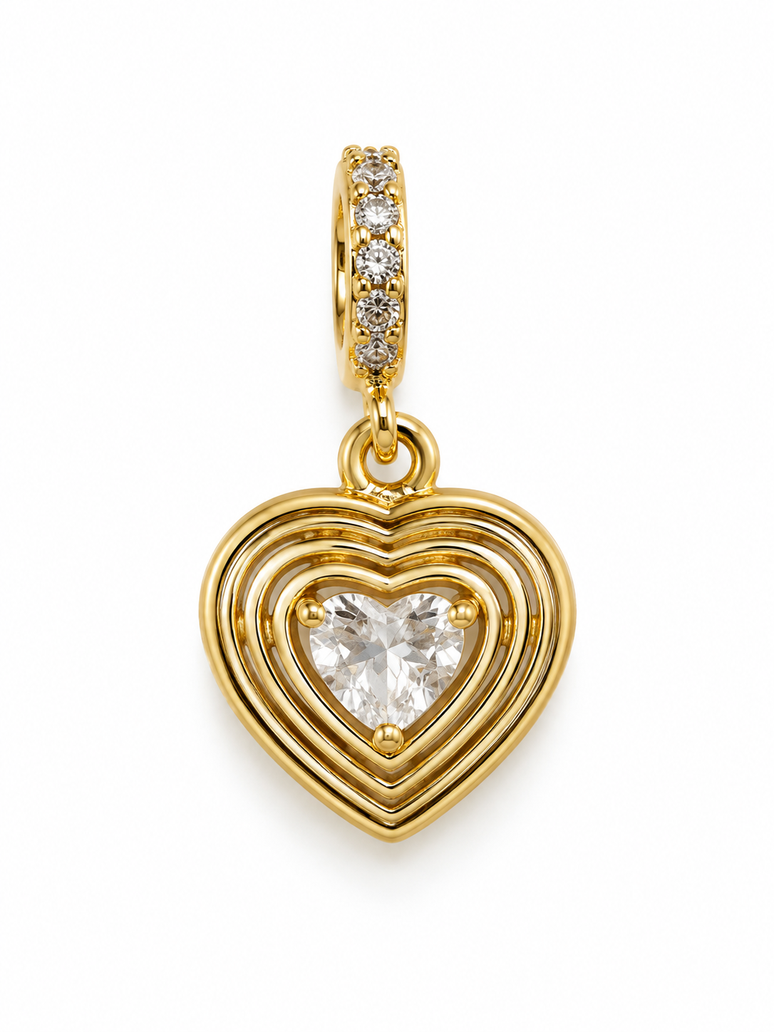 Charm de corazon con zirconias y acabado de lineas