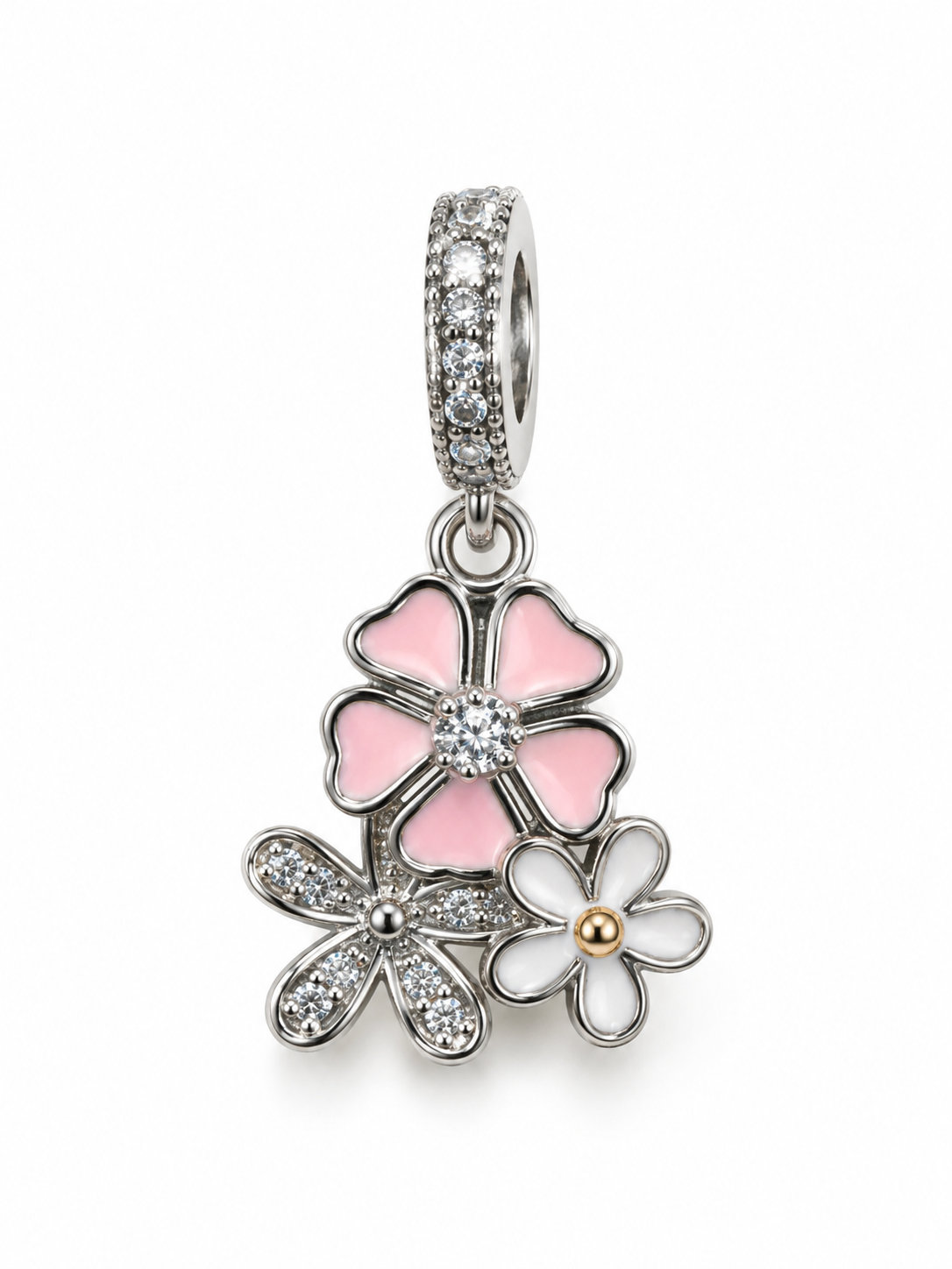 charm flores rosas con destellos