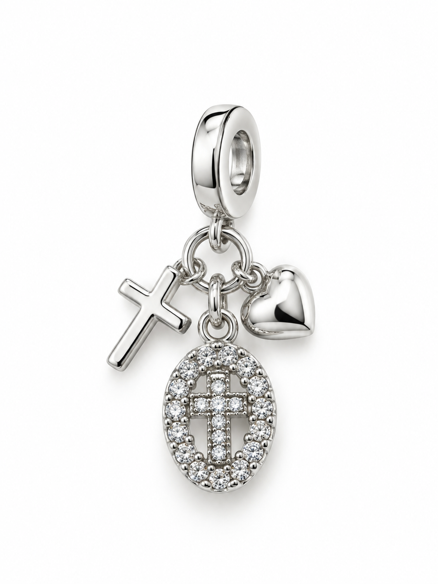 charm de corazon y cruces con zirconas