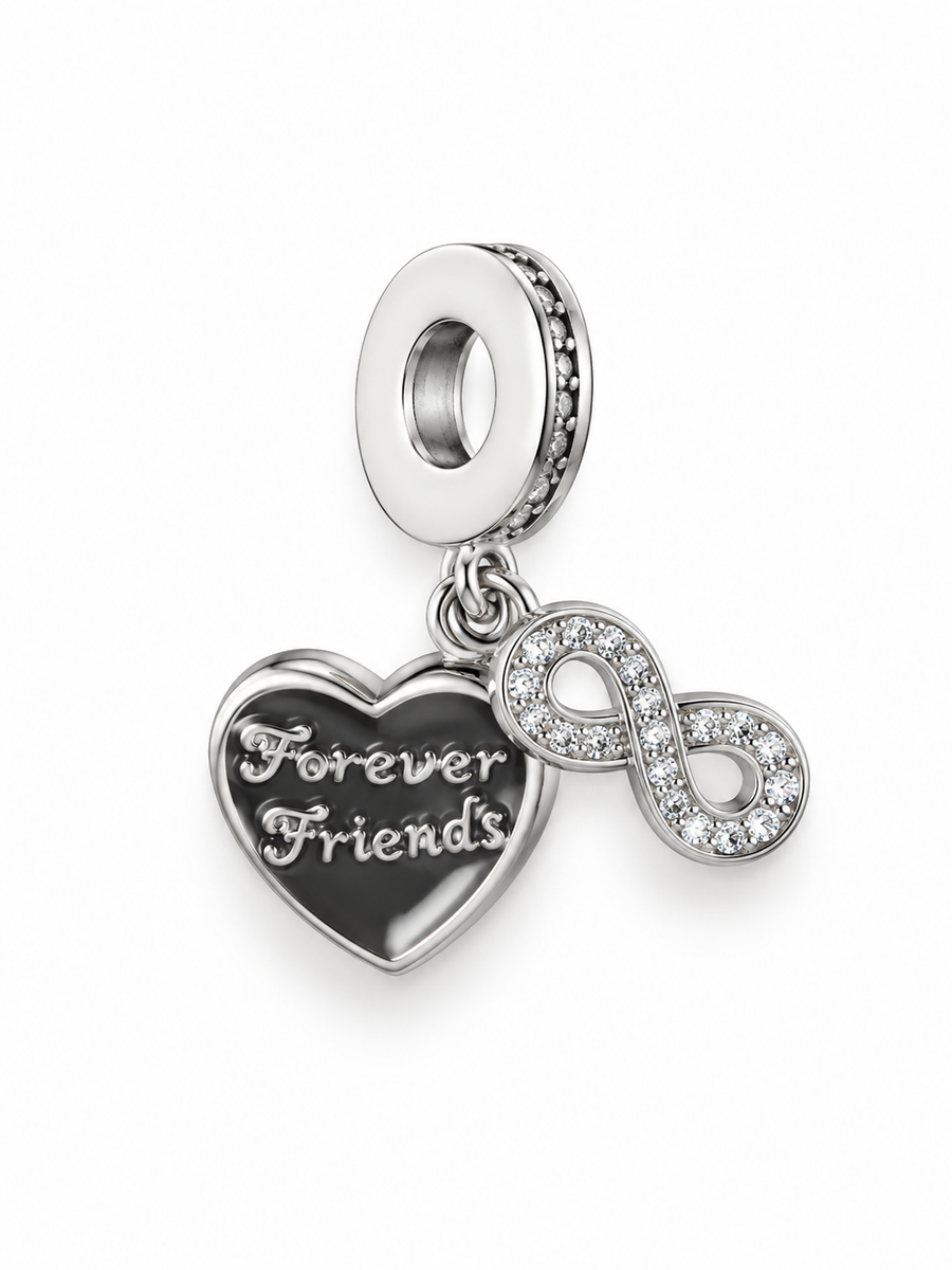 CHARM DE CORAZON E INFINITO FOREVER FRIENDS CON CIRCONIAS 22MM PLATEADO