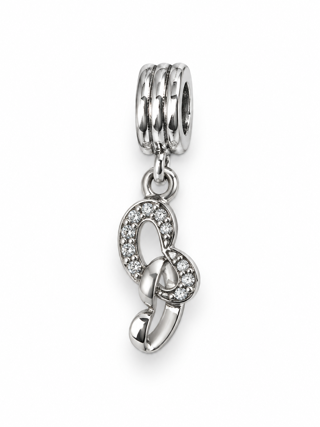 CHARM DE CORAZONES ENTRELAZADOS CON CIRCONIAS 25MM PLATEADO