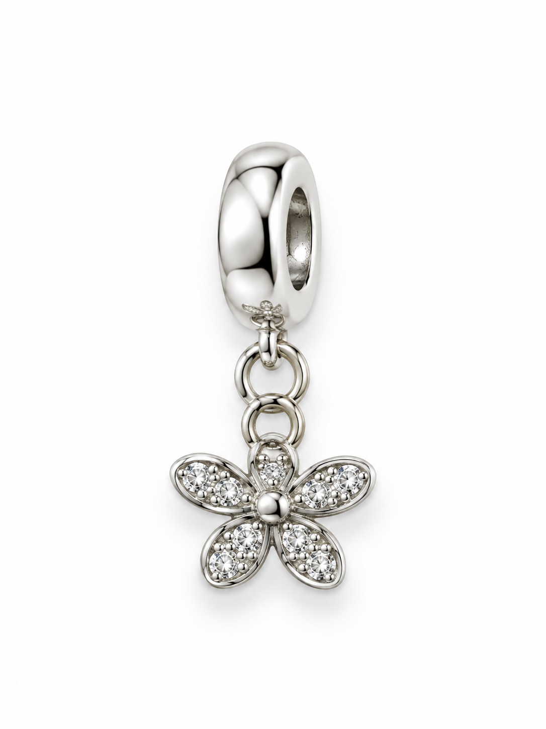 CHARM DE FLOR CON CIRCONIAS 8MM PLATEADO