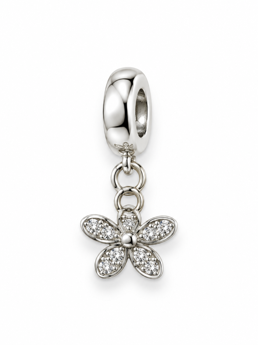 CHARM DE FLOR CON CIRCONIAS 8MM PLATEADO