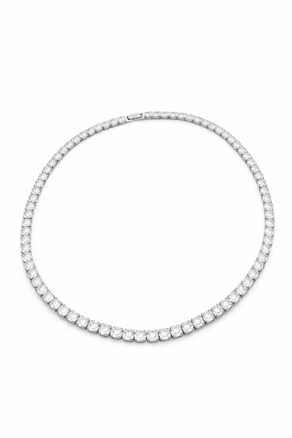 Collar tipo tennis fondo plateado zirconia circular