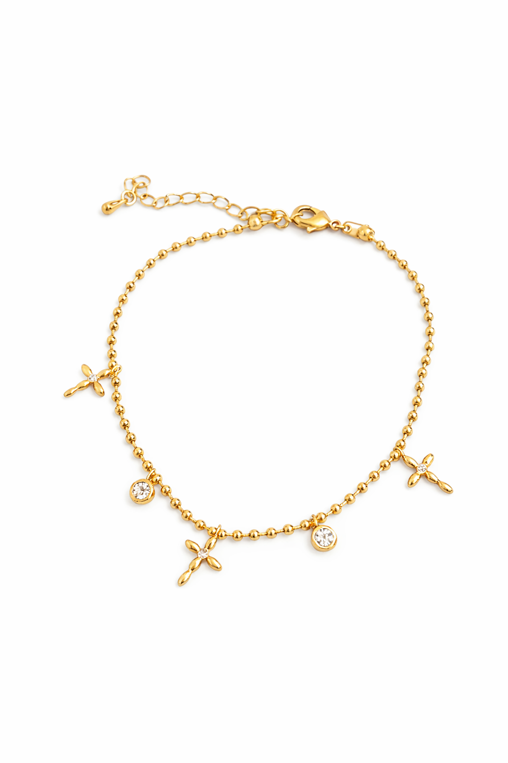 Pulsera de balines con zirconias y cruz mini