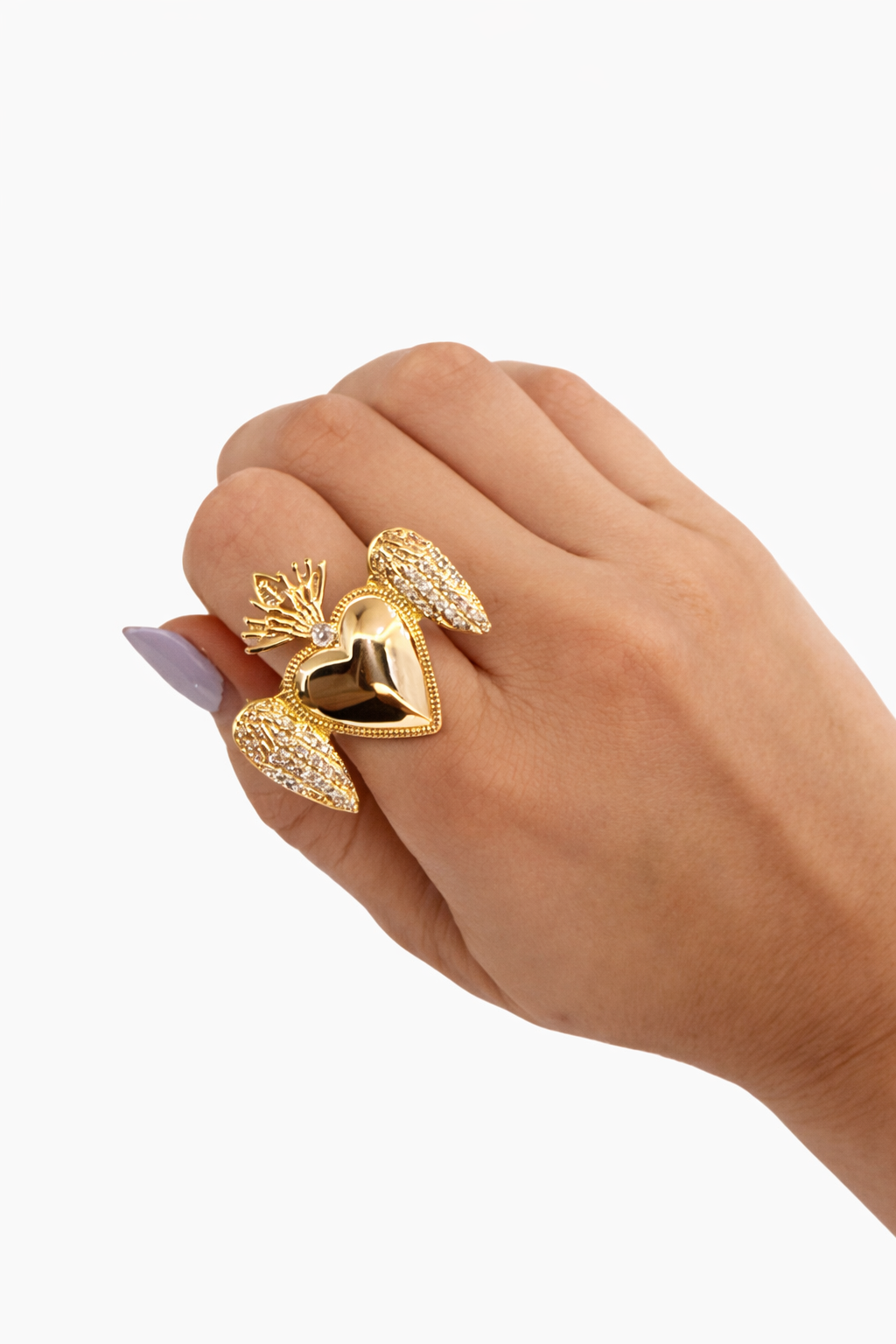 Anillo corazon con alas chunky