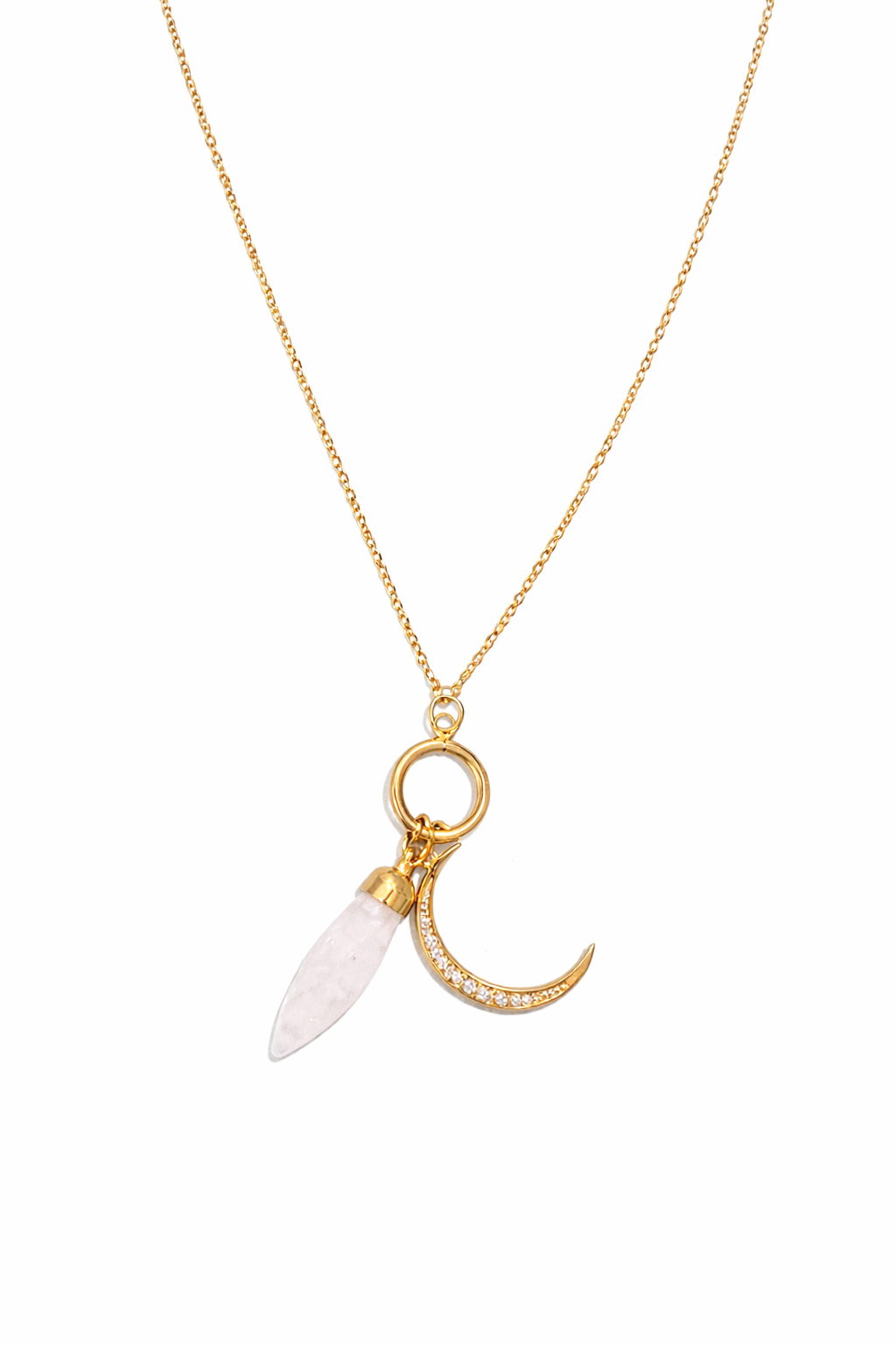 collar con dije de luna y cuarzo