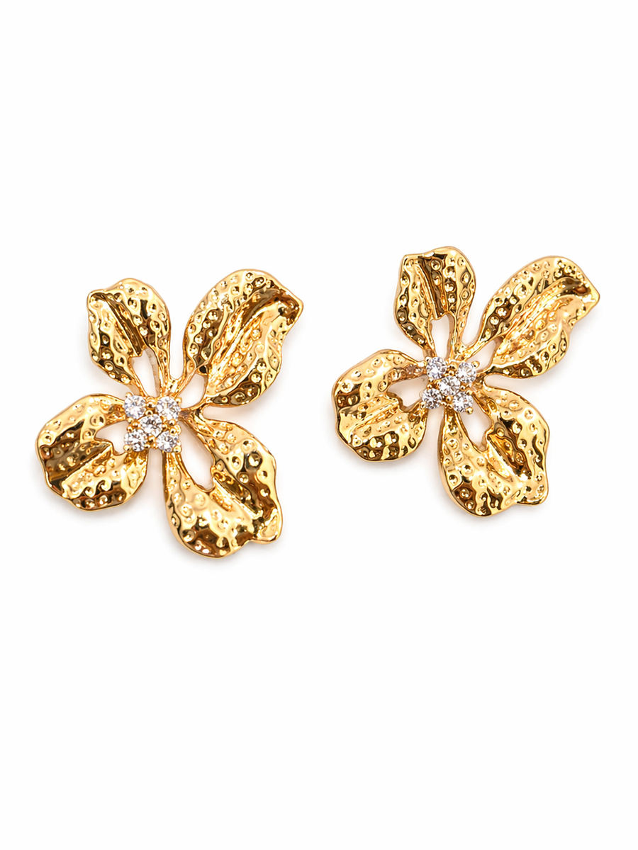 Aretes flor grande con zirconia en el centro