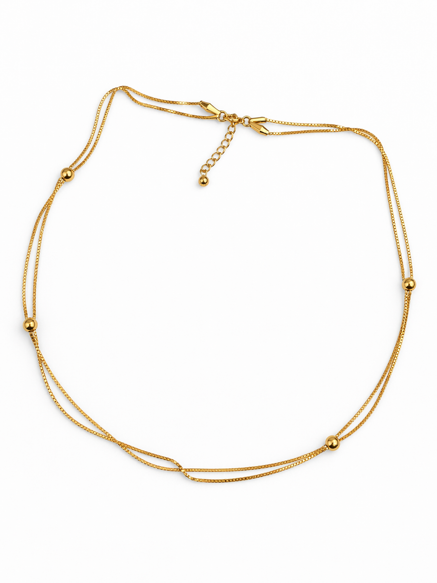 Collar de doble cadena entrelazada con esferas