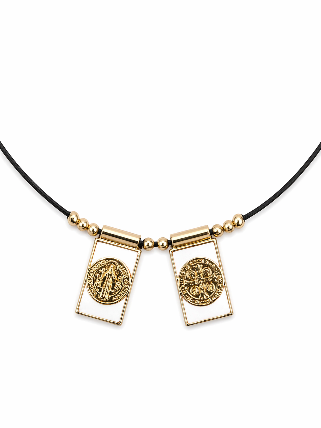 Collar ajustable tela y dijes de chapa san Benito