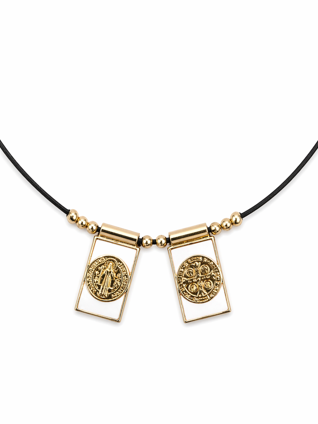 Collar ajustable tela y dijes de chapa san Benito