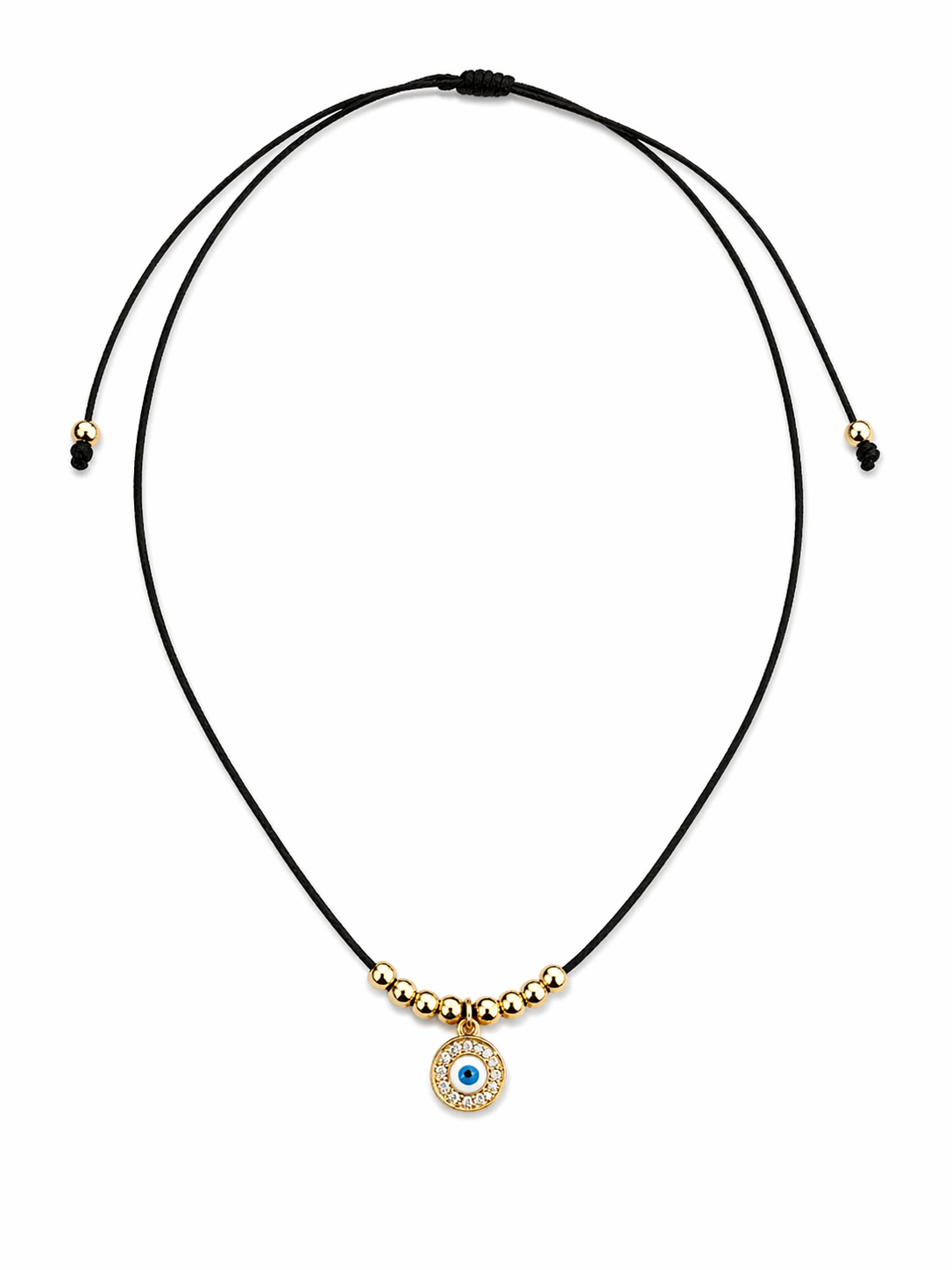 Collar ajustable hilo y dijes de chapa ojo turco