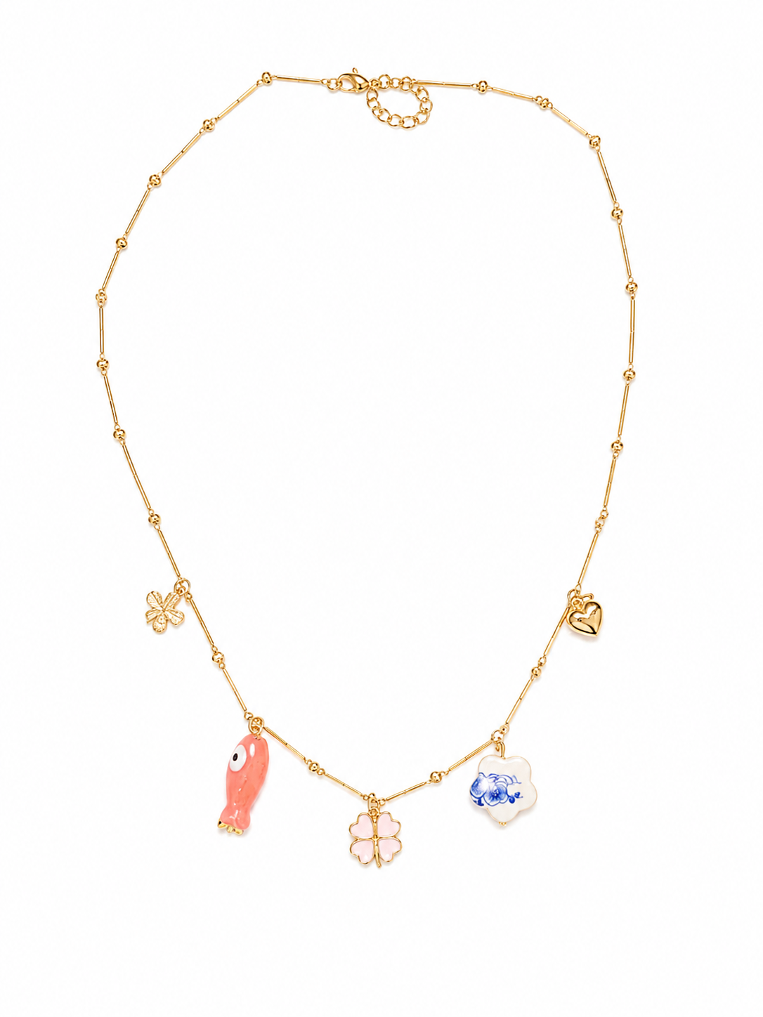 Collar con charms de cerámica y ch14k
