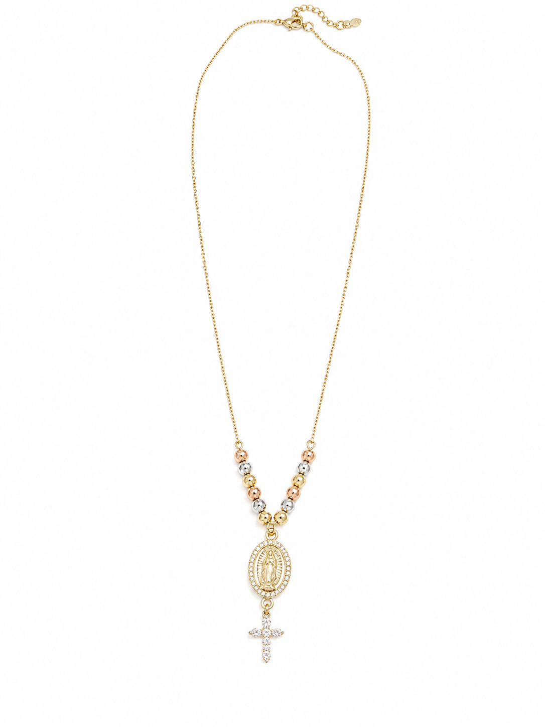 Collar virgen y cruz con cadena ajustable
