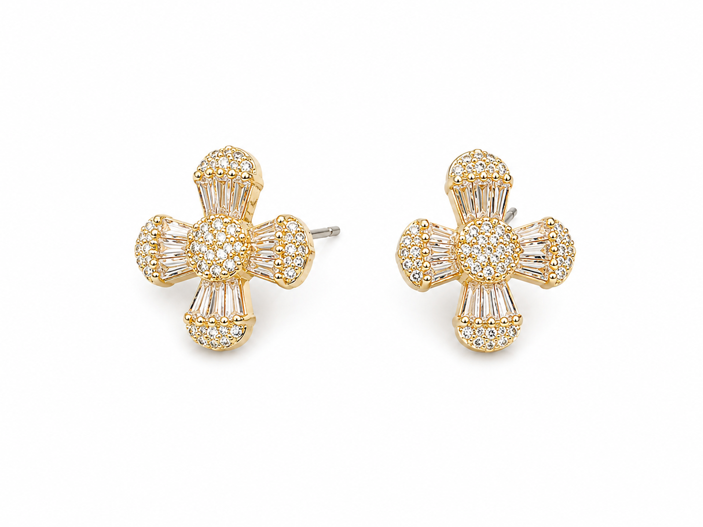 Aretes flor zirconia baguette
