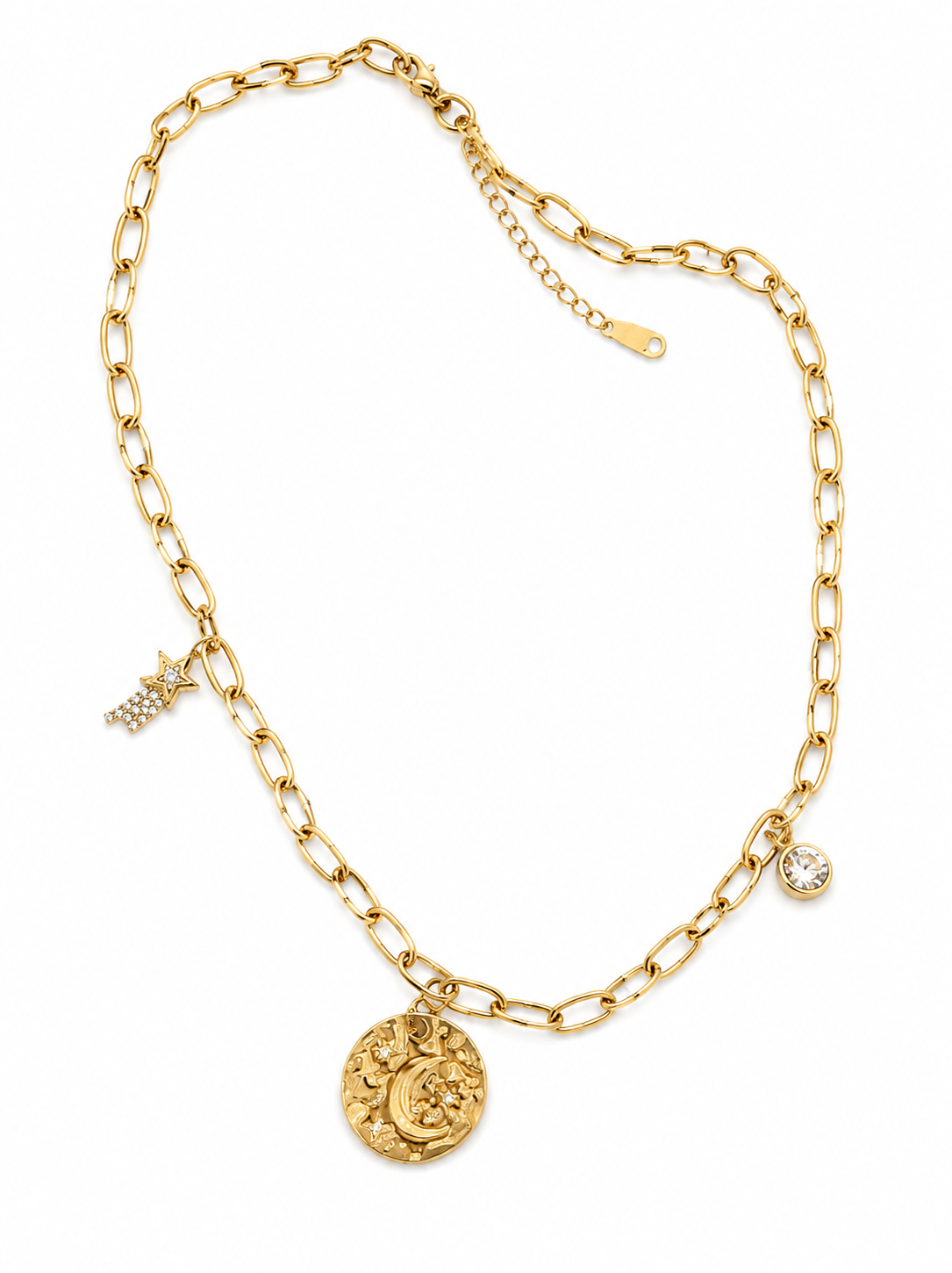 Collar con charms de luna y estrella fugaz