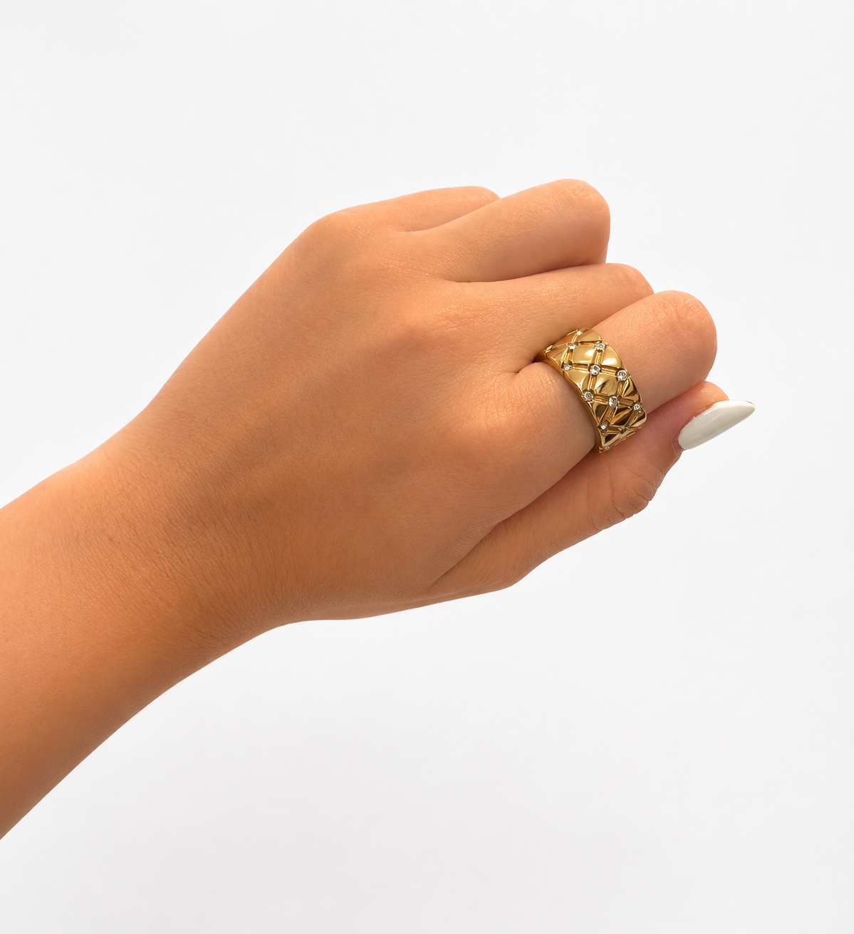 Anillo ajustable rombos y cristales 10 mm