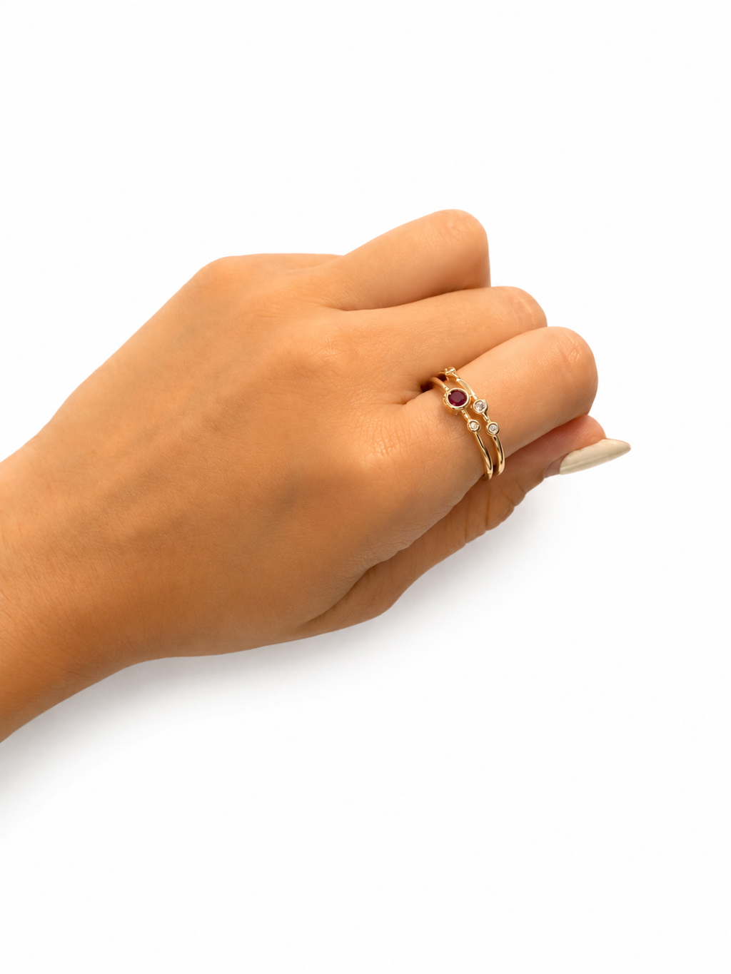 anillo ajustable doble linea con zirconia rosa