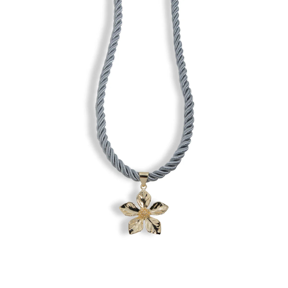 Collar con flor y cordón torzal gris