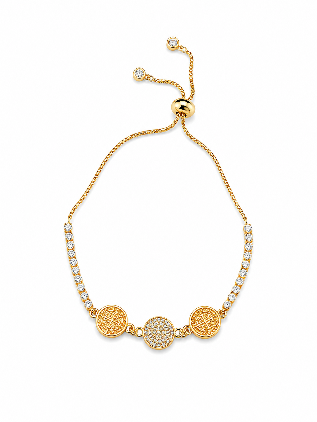 Pulsera tipo tennis con medallas San Benito