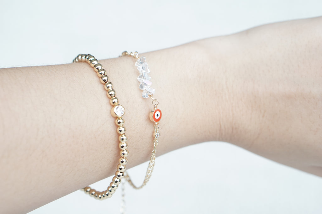 4MM Bead Bracelet with 5MM Bezel Zirconia – Gold