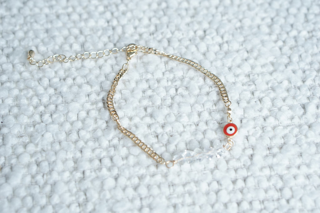 Twisted Cuban Bracelet with Iridescent Crystal Eye – Gold