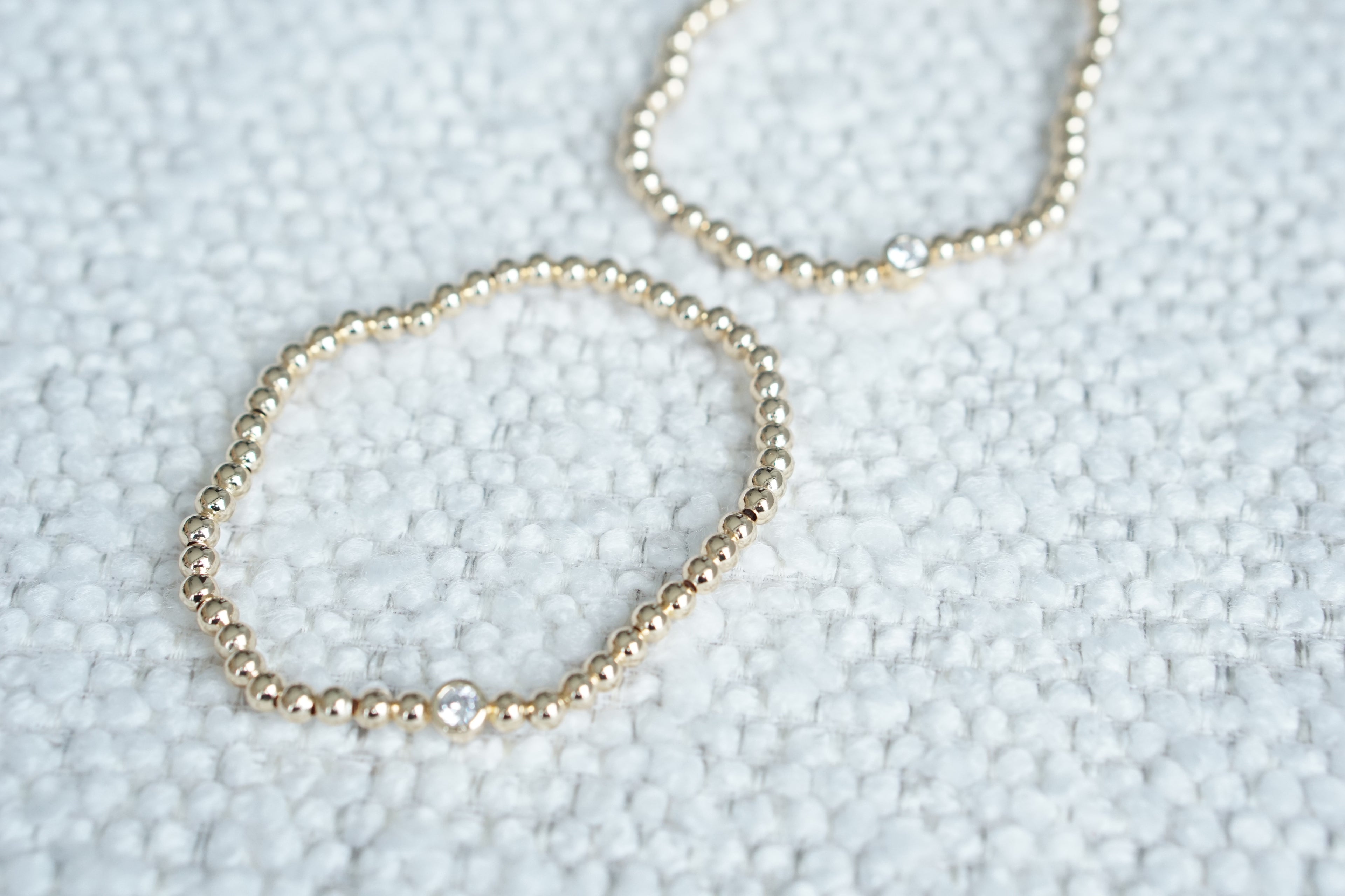 4MM Bead Bracelet with 5MM Bezel Zirconia – Gold