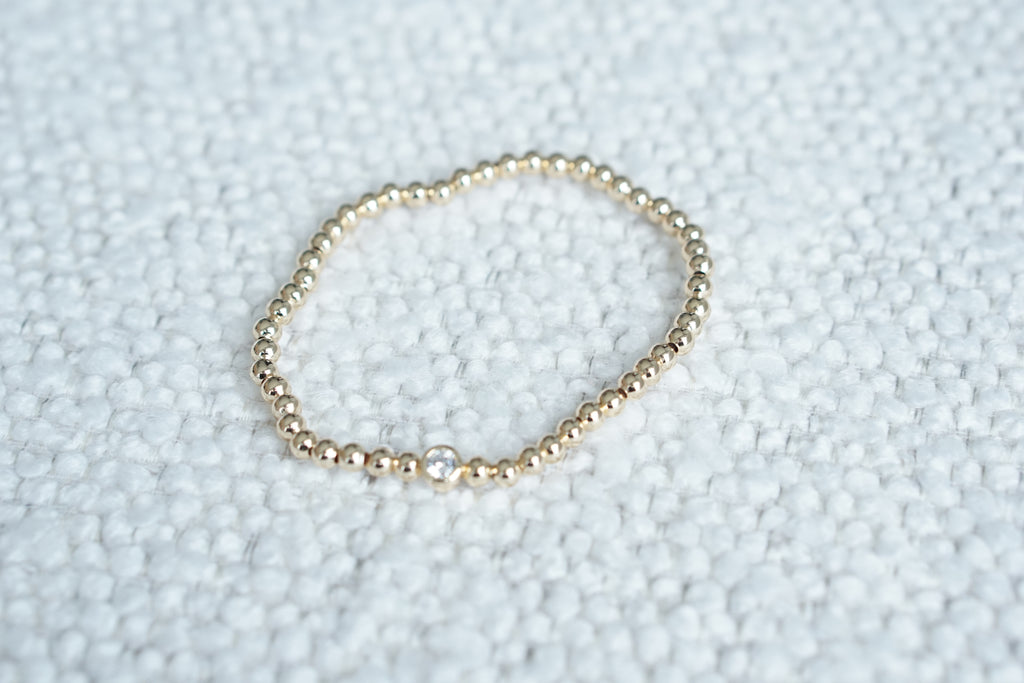 4MM Bead Bracelet with 5MM Bezel Zirconia – Gold