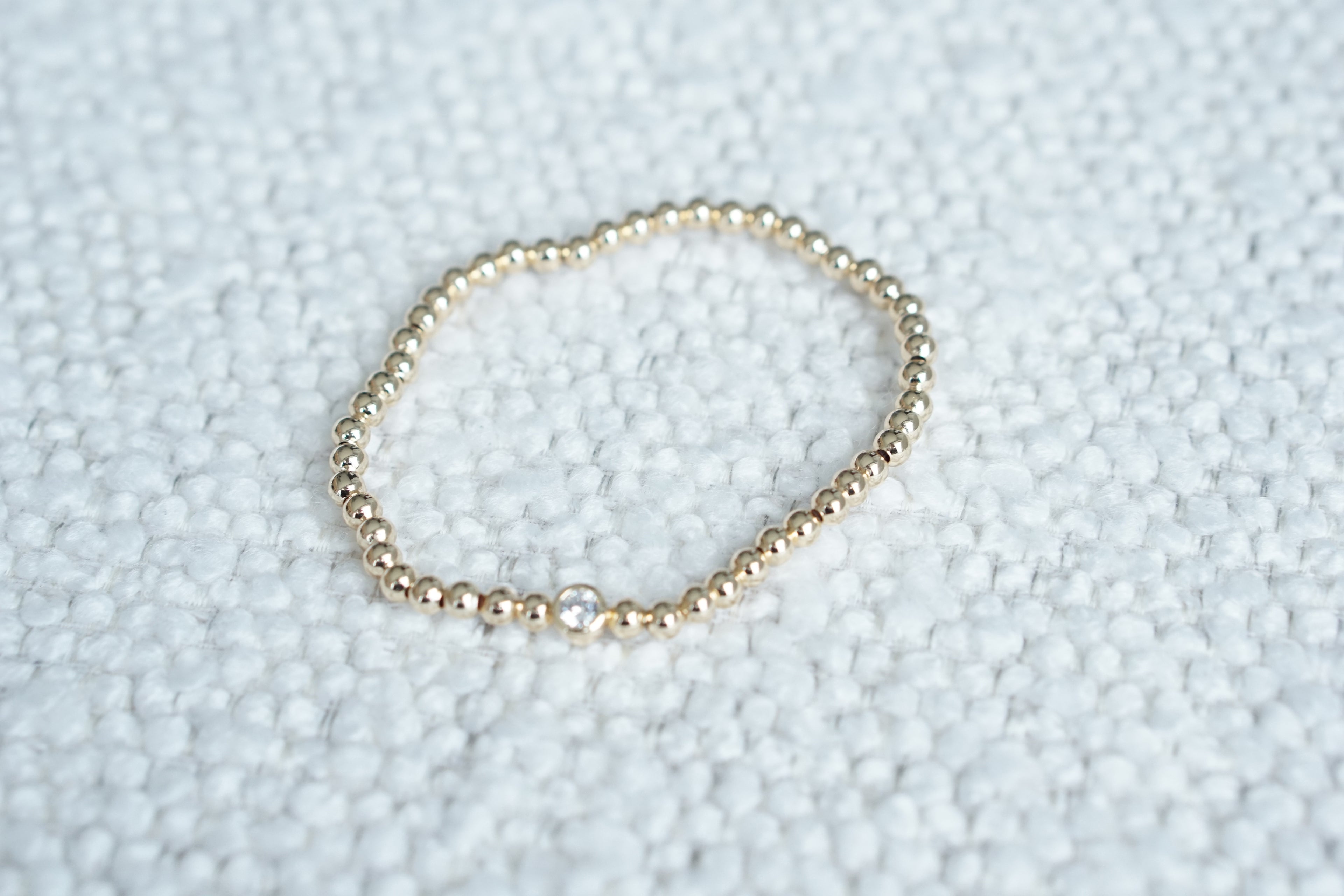 4MM Bead Bracelet with 5MM Bezel Zirconia – Gold
