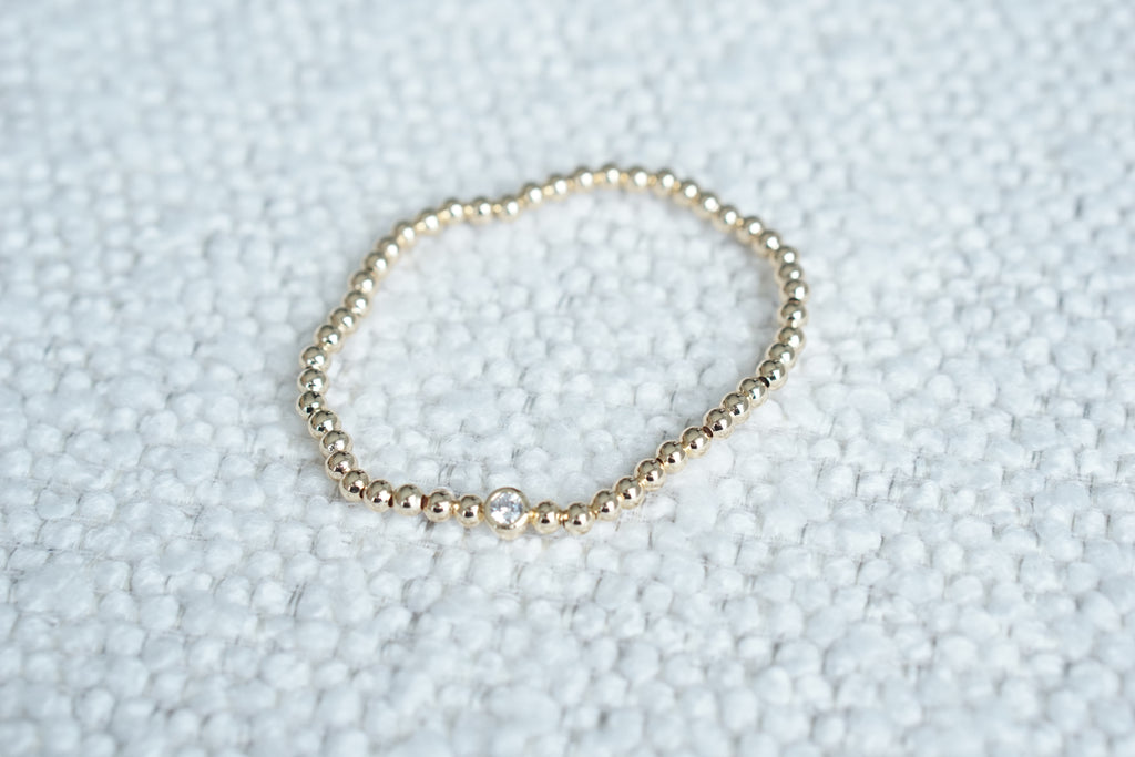 4MM Bead Bracelet with 5MM Bezel Zirconia – Gold