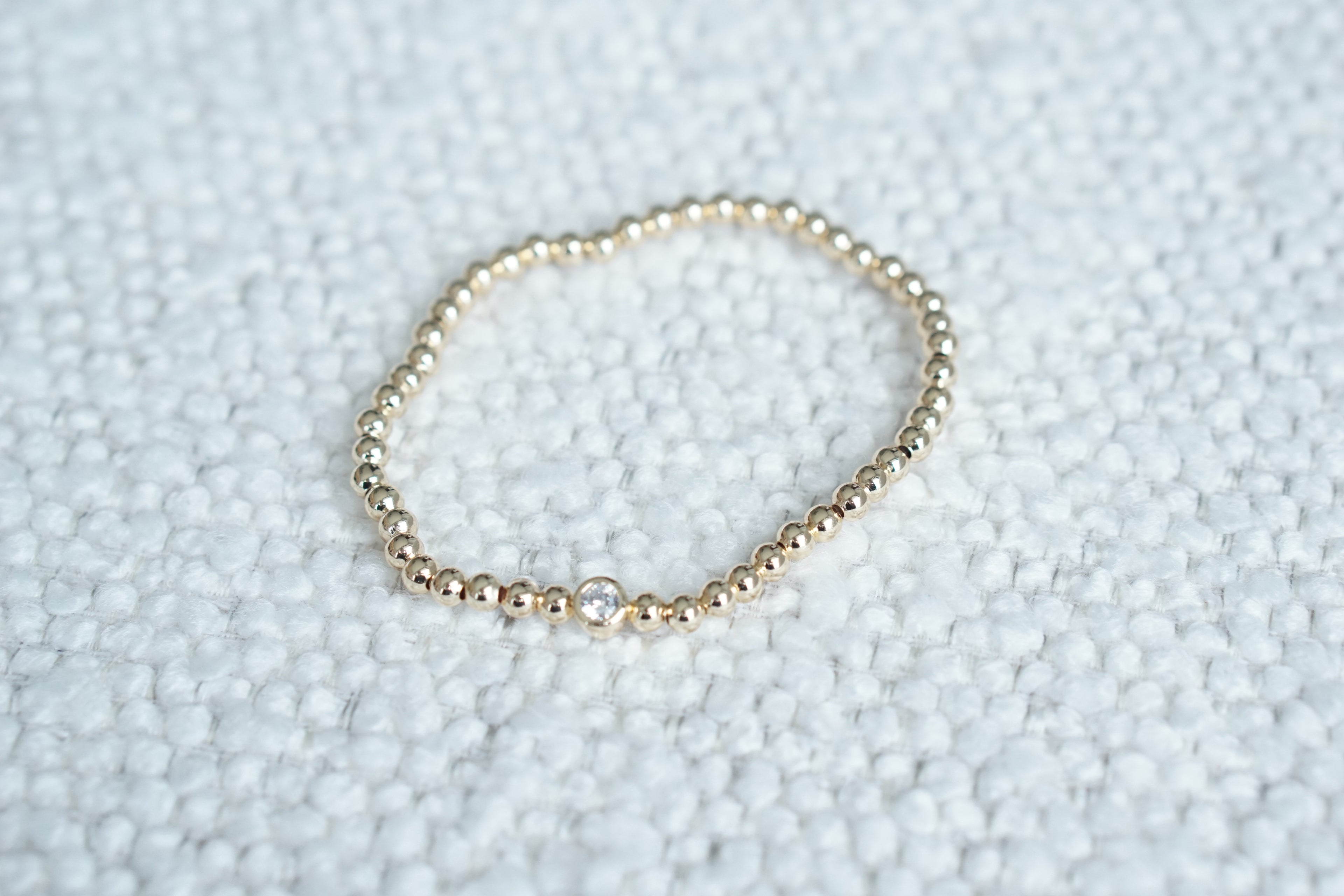 4MM Bead Bracelet with 5MM Bezel Zirconia – Gold