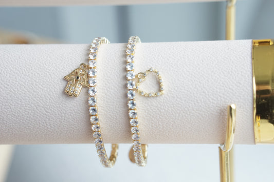 Heart Papelillo Bracelet 14MM with Zirconias – Gold