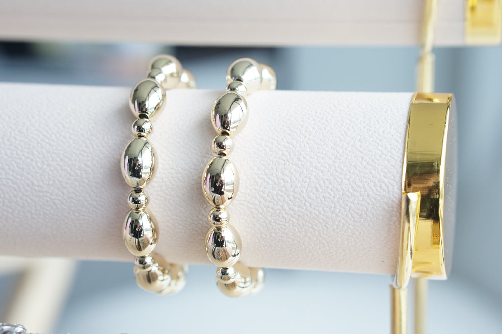 Simple Bracelet with Smooth and Oval Beads 10MM –  CHAPA DE ORO 14K