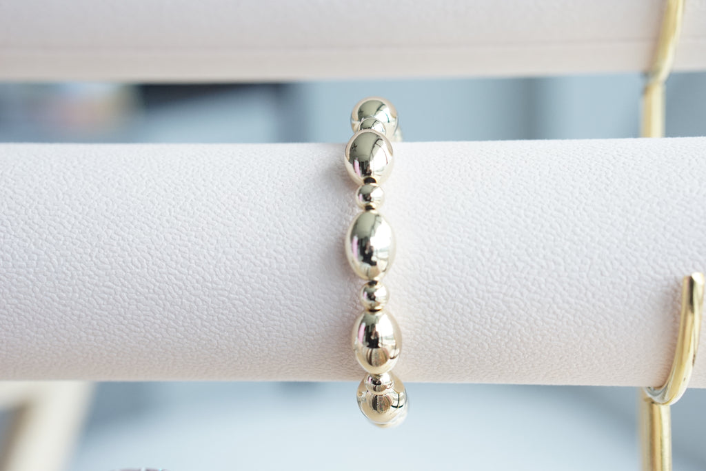 Simple Bracelet with Smooth and Oval Beads 10MM –  CHAPA DE ORO 14K