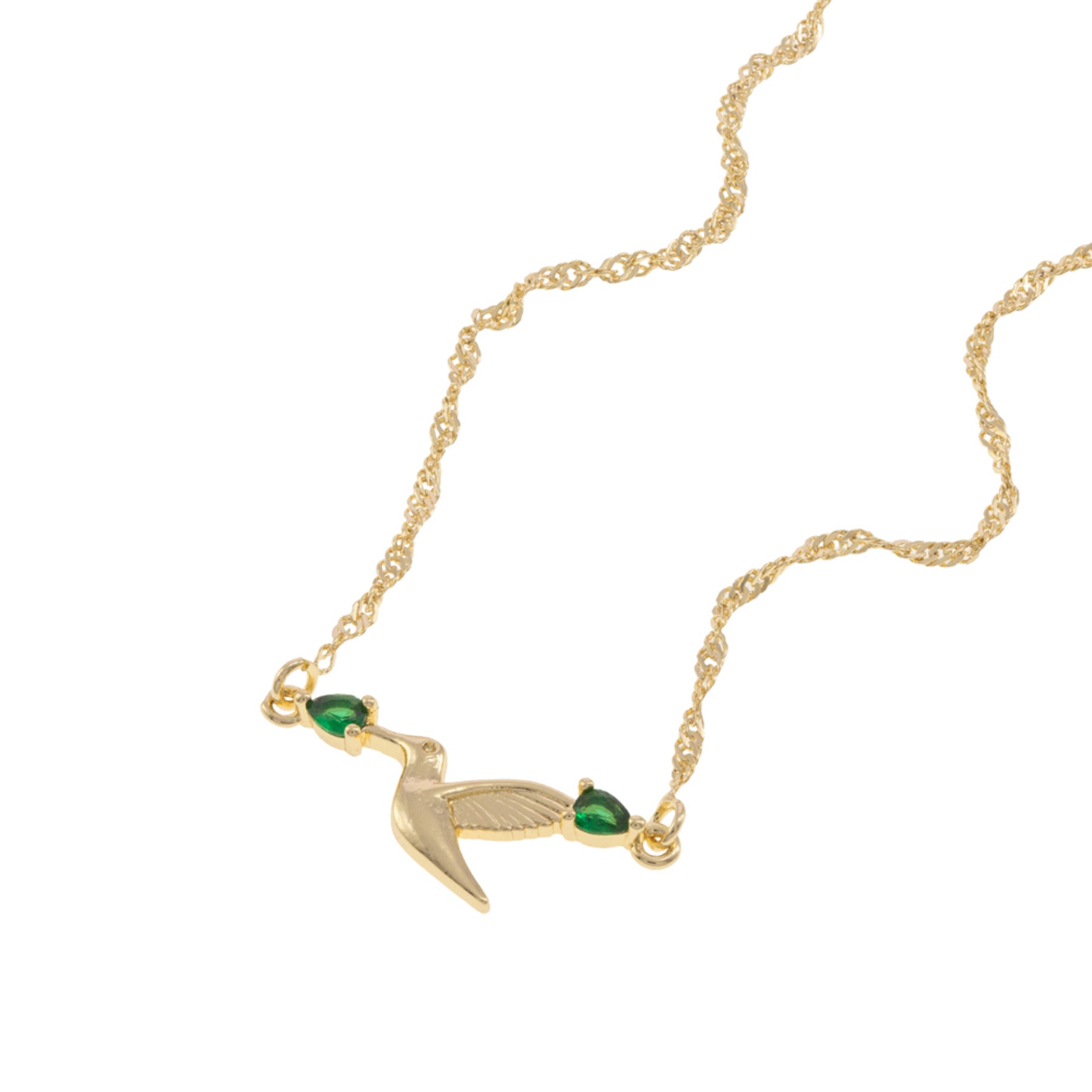 Collar torsal de colibri con zirconia verde chapa de oro